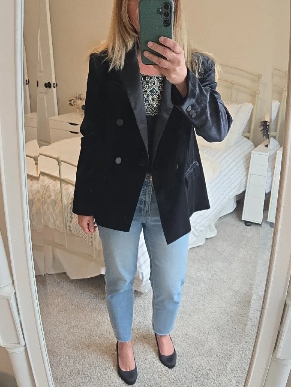 LOFT Black Velvet Tuxedo Double-Breasted Blazer
